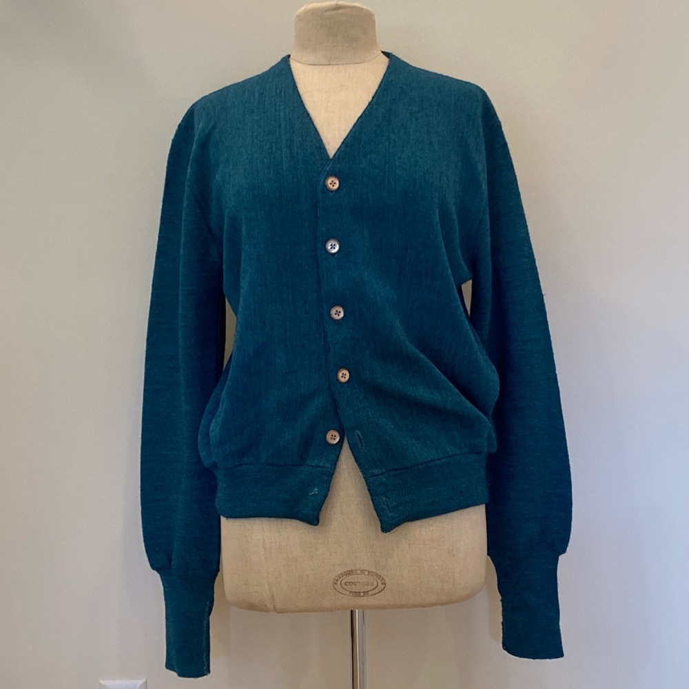 Campus Unisex Vintage Teal Wool Cardigan Sweater /Size L